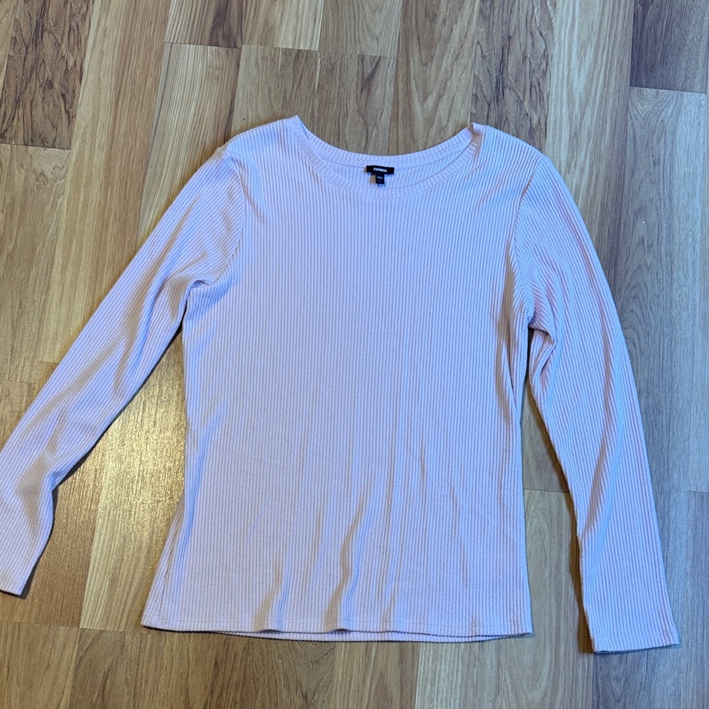 Express Light Pink Ribbed Long Sleeve Top NWOT